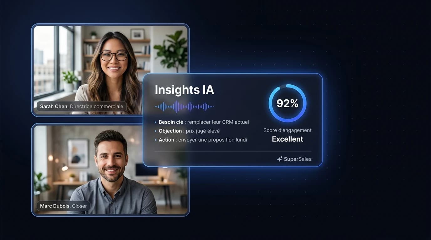 L'assistant SuperSales pendant un appel de vente : résumé en direct, objections détectées et score d'engagement